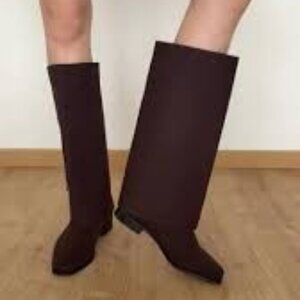 VIVAIA Square-Toe Water-Repellent Ankle Boots Ryan w/ knitted sleeve leg warmer